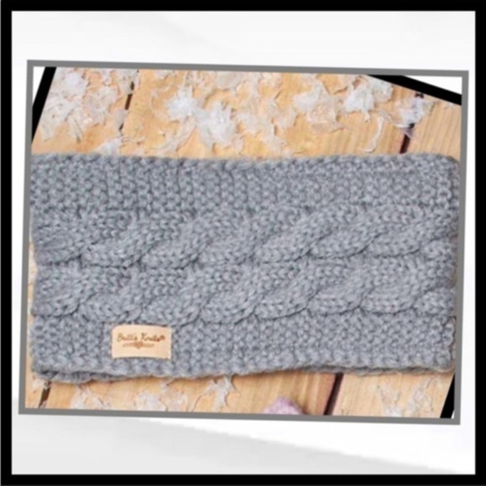 Womens Cable knit Lined Headband head warmer gray